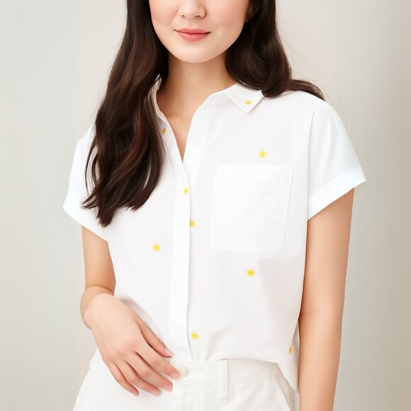 JOULES White Dela Button Front Shirt Top in Sun Sunny Sunshine Print - Picture 1 of 8